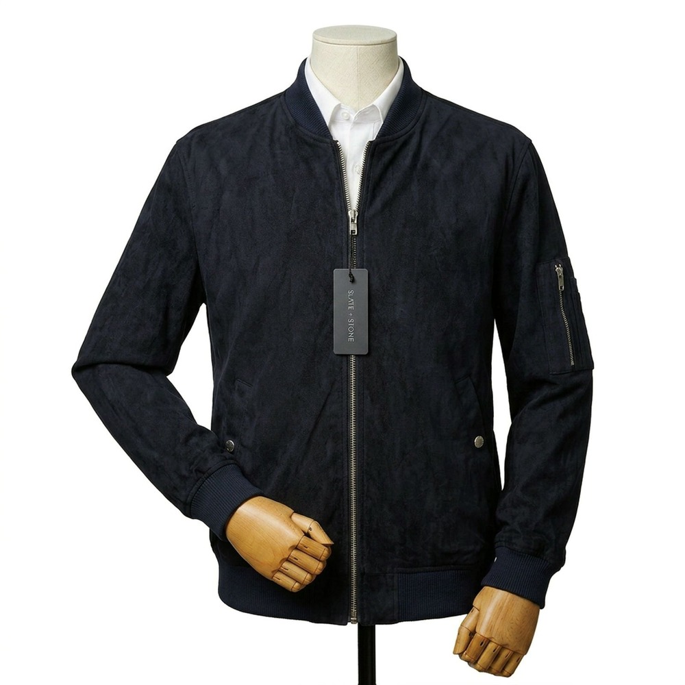 Slate & Stone Navy Leonard Faux Suede Bomber Jacket Full Zip NWT Men's Size XXL